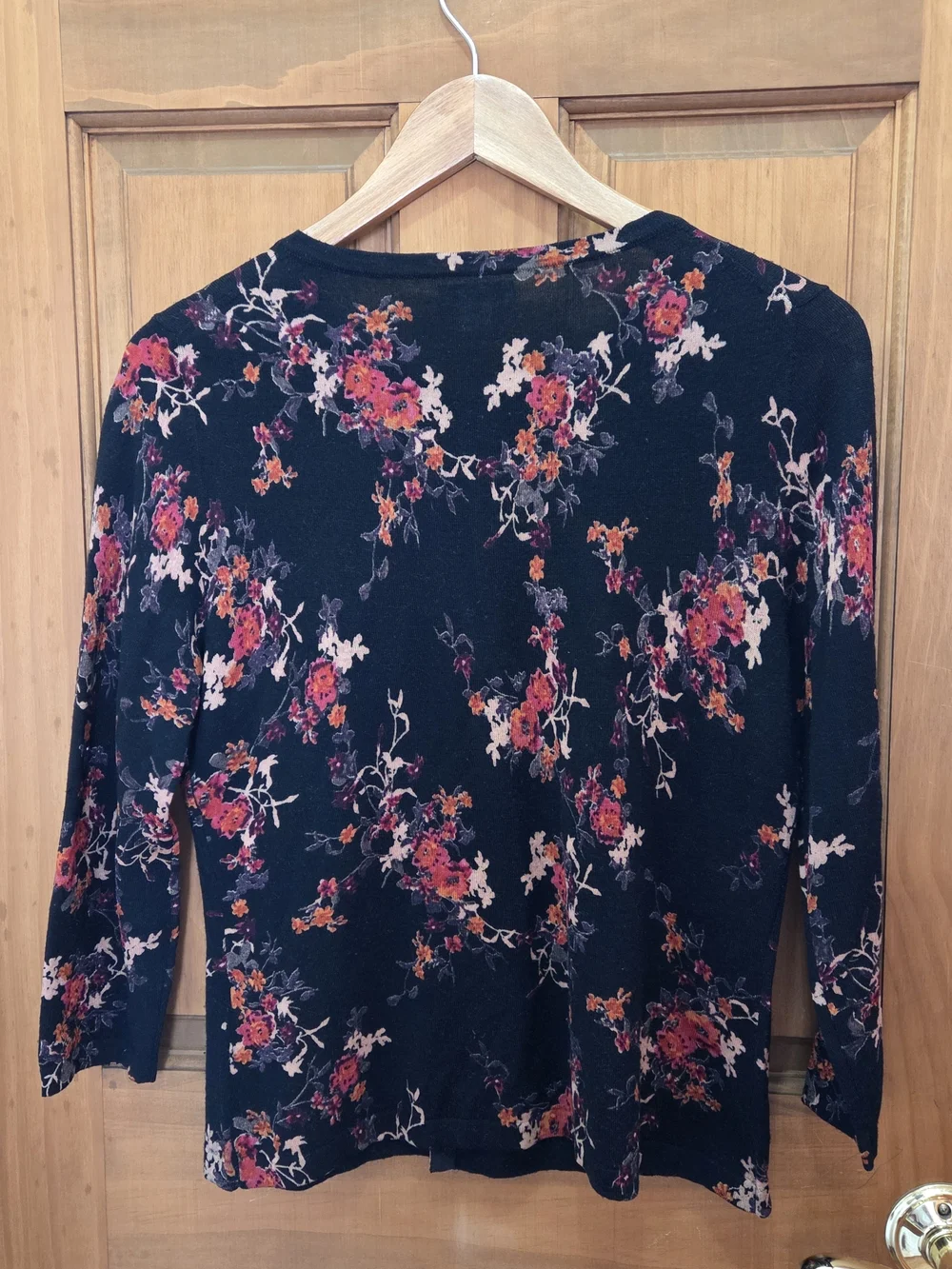 Garnet Hill Black Floral Button Cardigan with Beautiful Floral Print - Picture 6 of 6